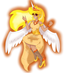 Size: 1280x1427 | Tagged: safe, artist:dazzlingmimi, daybreaker, human, equestria girls, g4, clothes, dark sclera, dress, equestria girls-ified, female, grin, horn, horned humanization, humanized, simple background, smiling, solo, transparent background, winged humanization, wings