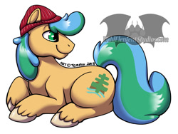 Size: 932x700 | Tagged: safe, artist:temrin, oc, oc only, oc:trail blazer, earth pony, pony, 2018, beanie, colored hooves, earth pony oc, hat, male, mascot, signature, simple background, solo, stallion, unshorn fetlocks, vanhoover, watermark, white background