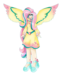 Size: 4424x5291 | Tagged: safe, artist:dazzlingmimi, fluttershy, human, g4, female, humanized, rainbow power, simple background, solo, transparent background, winged humanization, wings