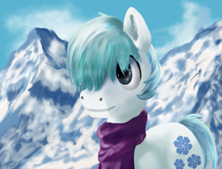 Size: 1751x1328 | Tagged: safe, artist:yashn37, double diamond, earth pony, pony, g4, male, mountain, snow, solo, stallion