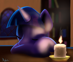 Size: 1256x1068 | Tagged: safe, artist:yashn37, twilight sparkle, pony, g4, candle, sleeping