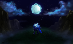 Size: 2640x1600 | Tagged: safe, artist:yashn37, princess luna, alicorn, pony, g4, female, magic, moon, night, raising the moon, solo