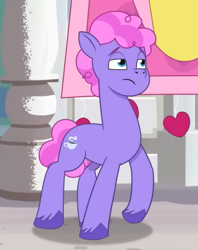 Size: 430x542 | Tagged: safe, screencap, sugarpuff lilac, earth pony, pony, g5, my little pony: tell your tale, secret ad-mare-er, spoiler:g5, spoiler:my little pony: tell your tale, spoiler:tyts01e44, cropped, frown, lidded eyes, male, solo, stallion, unshorn fetlocks