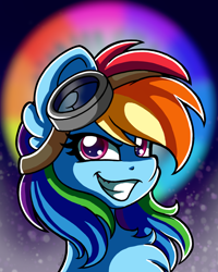 Size: 1600x2000 | Tagged: safe, artist:blackiethepony, rainbow dash, pegasus, pony, g4, bust, chest fluff, female, goggles, goggles on head, grin, mare, portrait, smiling, solo