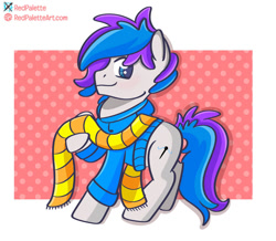 Size: 957x835 | Tagged: safe, artist:redpalette, oc, oc only, earth pony, pony, abstract background, clothes, cute, scarf, solo, striped scarf