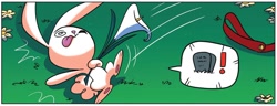 Size: 1314x505 | Tagged: safe, artist:amy mebberson, idw, angel bunny, rabbit, friendship is magic #23, g4, spoiler:comic, animal, emanata, gravestone, male, playing dead, solo, swirly eyes, tongue out