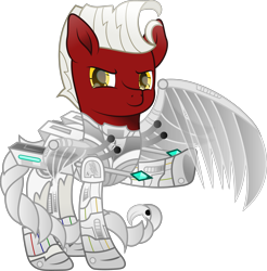Size: 3416x3473 | Tagged: safe, artist:php178, oc, oc only, oc:lighthooves, cyber pony, cyborg, cyborg pony, earth pony, pony, fallout equestria, fallout equestria: project horizons, .svg available, alternate design, alternate hairstyle, armor, arrow, artificial wings, augmented, augmented tail, battle saddle, chestplate, colored pupils, cyber eye, cyber eyes, cyber legs, dart, dart launcher, diamond, energy weapon, fallout equestria oc, fanfic art, folded wings, gears, gem, glowing, glowing eyes, guard, hair, high res, highlights, hoof heart, hook, hose, inkscape, leg guards, level 4.5 (light model) (project horizons), lights, looking at you, male, mane, mechanical wing, metal, metal wing, movie accurate, narrowed eyes, oc focus, oc villain, one leg raised, one wing out, panel, panels, powered exoskeleton, prosthetic limb, prosthetic wing, raised hoof, raised leg, scorpion tail, shading, simple background, smiling, smiling at you, snout, solo, spear, spread wings, squint, stallion, stallion oc, stars, svg, tail, technology, transparent background, transparent wings, underhoof, vector, weapon, white mane, white tail, wings, wires, yellow eyes