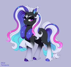 Size: 1932x1818 | Tagged: safe, artist:moetempura, oc, oc only, oc:taara, pony, unicorn, clothes, coat markings, colored hooves, colored horn, female, horn, mare, multicolored hair, not rarity, scarf, socks (coat markings), solo, unshorn fetlocks