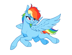 Size: 2350x1805 | Tagged: safe, artist:aquaticvibes, rainbow dash, pegasus, pony, g4, female, flying, high res, mare, simple background, solo, white background