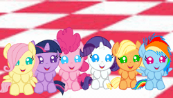 Size: 1920x1080 | Tagged: safe, artist:mlplary6, applejack, fluttershy, pinkie pie, rainbow dash, rarity, twilight sparkle, earth pony, pegasus, pony, unicorn, g4, animated, babity, baby, baby dash, baby pie, baby pony, babyjack, babylight sparkle, babyshy, cute, daaaaaaaaaaaw, dashabetes, diapinkes, female, filly, filly applejack, filly fluttershy, filly pinkie pie, filly rainbow dash, filly rarity, filly twilight sparkle, foal, friends, gif, hnnng, jackabetes, looking at you, mane six, open mouth, open smile, raribetes, shyabetes, sitting, smiling, smiling at you, twiabetes, unicorn twilight, weapons-grade cute, younger