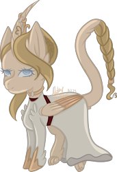 Size: 2588x3787 | Tagged: safe, artist:thecommandermiky, oc, oc only, oc:artura, alicorn, pony, alicorn oc, blue eyes, clothes, crown, dress, female, happy, high res, horn, jewelry, long tail, looking at you, mare, necklace, paws, regalia, shoes, short hair, simple background, solo, tail, transparent background, wedding dress, wings, yellow mane