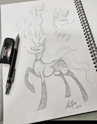 Size: 3072x3919 | Tagged: safe, artist:siam_foxx, princess luna, rarity, alicorn, pony, unicorn, g4, choker, clothes, female, glasses, high res, mare, pencil drawing, sketch, stockings, thigh highs, traditional art