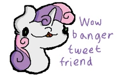 Size: 882x559 | Tagged: safe, artist:marshmallowhors, sweetie belle, pony, unicorn, g4, derp, female, filly, foal, simple background, solo, white background