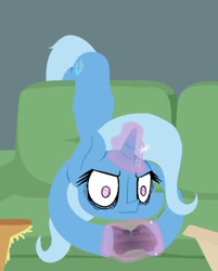Size: 346x431 | Tagged: safe, artist:marshmallowhors, trixie, pony, unicorn, g4, controller, couch, female, food, mare, pizza, solo