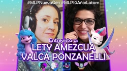 Size: 1280x720 | Tagged: safe, screencap, izzy moonbow, zipp storm, human, pegasus, pony, unicorn, g5, my little pony: a new generation, bronies bogota, bronies radio, female, interview, latin american, leticia amezcua, mare, mylittleponycomics2, ponylatino, spanish, valca ponzanelli, youtube thumbnail