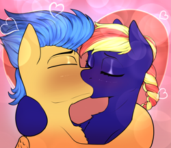 Size: 2625x2270 | Tagged: safe, artist:sketchy knight, flash sentry, oc, oc:jade spark, pegasus, pony, g4, blushing, canon x oc, commission, cute, eyes closed, female, high res, holiday, jadentry, kiss on the lips, kissing, male, mare, passionate, shipping, stallion, valentine's day, wings, ych result