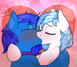 Size: 2625x2270 | Tagged: safe, artist:sketchy knight, oc, oc only, oc:delly, oc:graceful motion, pony, unicorn, blushing, choker, collar, commission, cute, dog collar, duo, duo female, eyes closed, female, high res, holiday, horn, kiss on the lips, kissing, lesbian, lock, oc x oc, passionate, shipping, valentine's day, ych result