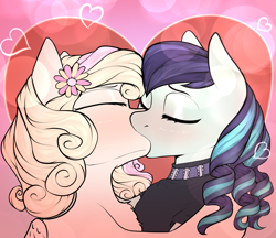 Size: 2625x2270 | Tagged: safe, artist:sketchy knight, coloratura, oc, pegasus, pony, unicorn, g4, blushing, canon x oc, commission, cute, eyes closed, female, high res, holiday, kiss on the lips, kissing, lesbian, male, passionate, shipping, valentine's day, wings, ych result