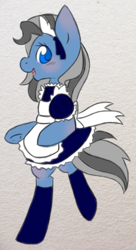 Size: 500x922 | Tagged: safe, artist:sinclair2013, oc, oc only, oc:moddy, earth pony, pony, bipedal, blushing, clothes, female, maid, mare, solo