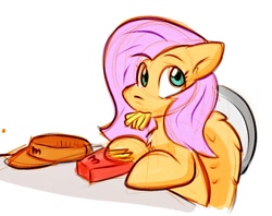 Size: 1144x904 | Tagged: safe, artist:zutcha, fluttershy, pegasus, pony, g4, colored sketch, eating, female, food, french fries, herbivore, looking at you, mare, mcdonald's, simple background, sketch, solo, visor cap, white background