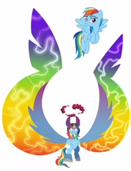Size: 3130x4096 | Tagged: safe, artist:bearmation, rainbow dash, pegasus, pony, g4, bipedal, colored wings, female, film grain, gigantamax, high res, large wings, mare, multicolored wings, pokémon, rainbow wings, simple background, solo, spread wings, unshorn fetlocks, white background, wing ears, wings