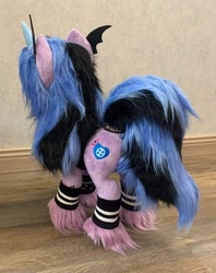 Size: 856x1080 | Tagged: artist needed, source needed, safe, izzy moonbow, pony, unicorn, g5, bat ears, butt, clothes, costume, female, goth, goth izzy, irl, izzy moonbutt, nightmare night costume, photo, plushie, rear view