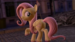 Size: 1600x900 | Tagged: safe, artist:flutterhurt, fluttershy, pegasus, pony, g4, 3d, butt, city, female, flutterbutt, gmod, looking back, mare, plot, revamped ponies, solo, unshorn fetlocks