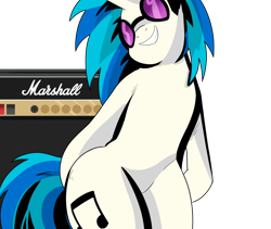 Size: 1280x1080 | Tagged: safe, artist:reinbou, dj pon-3, vinyl scratch, pegasus, pony, semi-anthro, g4, arm hooves, female, guitar amplifier, mare, marshall jcm 800, png, simple background, solo, transparent background