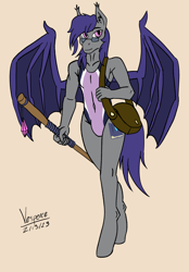 Size: 1336x1924 | Tagged: safe, artist:vesperce, oc, oc:dusk rhine, bat pony, anthro, clothes, crossdressing, crystal, male, one-piece swimsuit, satchel, solo, swimsuit, walking stick