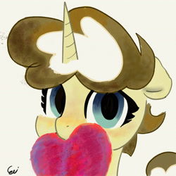 Size: 3508x3508 | Tagged: safe, artist:paintedskies, oc, oc:paintedskies, pony, unicorn, hearts and hooves day, high res, holiday, mouth hold, traditional art, valentine's day, watercolor painting