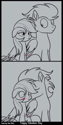 Size: 635x1259 | Tagged: safe, artist:josieluvpinku, rainbow dash, soarin', pegasus, pony, g4, blushing, cheek kiss, comic, female, holiday, kissing, male, mare, ship:soarindash, shipping, stallion, straight, valentine's day