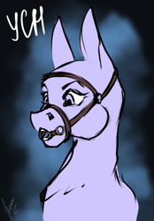 Size: 1640x2360 | Tagged: safe, artist:stirren, pony, ambiguous gender, bridle, bust, commission, ears up, gag, portrait, ring gag, solo, tack, your character here