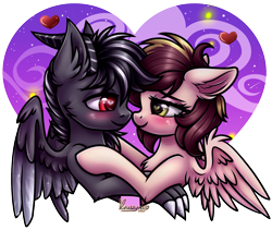 Size: 2011x1696 | Tagged: safe, artist:kruszynka25, oc, oc only, oc:metal wing, pegasus, pony, female, floating heart, heart, heart eyes, holiday, looking at each other, looking at someone, male, oc x oc, pegasus oc, shipping, simple background, straight, transparent background, valentine's day, wingding eyes