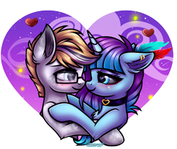 Size: 2001x1688 | Tagged: safe, artist:kruszynka25, oc, oc only, earth pony, pony, unicorn, earth pony oc, female, floating heart, heart, heart eyes, horn, looking at each other, looking at someone, male, simple background, straight, transparent background, unicorn oc, wingding eyes