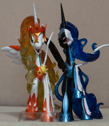 Size: 4000x4616 | Tagged: safe, daybreaker, nightmare moon, alicorn, pony, freeny's hidden dissectibles, g4, dissectibles, duo, female, mare, merchandise, metal as fuck, photo