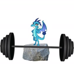 Size: 1800x1551 | Tagged: safe, princess ember, dragon, g4, barbell, confident, flexing, rock, simple background, solo, weights, white background