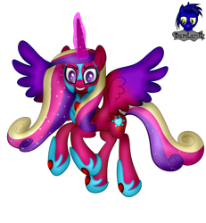 Size: 3840x4154 | Tagged: safe, artist:damlanil, princess cadance, alicorn, pony, g4, armor, clothes, collar, commission, corrupted, ethereal mane, female, gem, grin, heart, helmet, high res, hoof shoes, horn, lovebringer, magic, magic aura, mare, nightmare cadance, nightmarified, sharp teeth, shoes, show accurate, simple background, smiling, solo, teeth, transparent background, vector, wings
