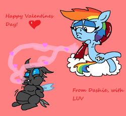 Size: 802x740 | Tagged: safe, artist:dragonboi471, artist:rainbowdashsmailbag, rainbow dash, changeling, pony, g4, changeling feeding, changeling overfeeding, chunkling, holiday, valentine's day