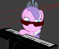 Size: 1773x1487 | Tagged: safe, diamond tiara, g4, jewelry, keyboard, musical instrument, piano, solo, sunglasses, tiara