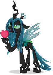 Size: 4370x6207 | Tagged: safe, artist:anime-equestria, queen chrysalis, changeling, changeling queen, g4, absurd resolution, crown, female, heart, holding, horn, jewelry, lidded eyes, regalia, simple background, solo, sparkling, transparent background, vector, wings