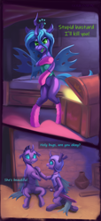 Size: 2214x4839 | Tagged: safe, artist:foxpit, queen chrysalis, changeling, g4, bipedal, clothes, comic, female, mare, socks