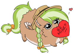 Size: 2046x1518 | Tagged: safe, artist:rand-dums, oc, oc only, oc:sylvia evergreen, pegasus, pony, :p, braid, braided pigtails, chest fluff, chibi, commission, female, fluffy, freckles, hair tie, hat, heart, holiday, looking at you, looking up, looking up at you, mare, pegasus oc, pigtails, simple background, solo, text, tongue out, transparent background, valentine's day, wings, ych result
