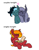 Size: 1600x2048 | Tagged: safe, artist:moonatik, oc, oc only, oc:moonatik, oc:selenite, oc:sol nightshade, bat pony, pegasus, pony, unicorn, bat pony oc, cheek kiss, female, food, glasses, heart, hearts and hooves day, horn, kissing, love, male, oc x oc, pegasus oc, pizza, pizza box, ship:solenite, shipping, simple background, sitting, smiling, straight, unicorn oc, white background