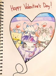 Size: 2075x2826 | Tagged: safe, artist:dracodenblaze, twilight sparkle, alicorn, pony, g4, beatcats, high res, holiday, jewelpet, larimar (jewelpet), sapphie, traditional art, twilight sparkle (alicorn), valentine's day