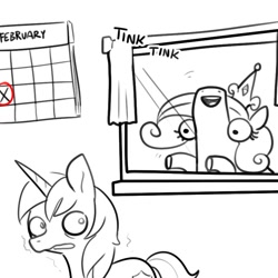 Size: 792x792 | Tagged: safe, artist:tjpones, princess cadance, shining armor, alicorn, pony, unicorn, g4, black and white, duo, duo male and female, faic, female, grayscale, hearts and hooves day, holiday, male, mare, monochrome, partial color, princess of love, scared, shivering, stallion, this will end in snu snu, valentine's day