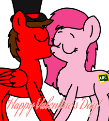 Size: 1275x1414 | Tagged: safe, artist:professorventurer, oc, oc:cassie venturer, oc:professor venturer, earth pony, pegasus, pony, chalkboard, female, hat, holiday, husband and wife, kissing, male, not pinkamena, shipping, top hat, valentine's day, wholesome