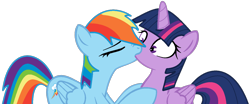 Size: 1336x554 | Tagged: safe, artist:rizonomi, artist:twilyisbestpone, rainbow dash, twilight sparkle, alicorn, pegasus, pony, g4, base used, duo, duo female, eyes closed, female, hooves to the chest, kiss on the lips, kissing, lesbian, love, mare, ship:twidash, shipping, simple background, surprise kiss, transparent background, twilight sparkle (alicorn), wide eyes