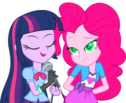 Size: 14606x11892 | Tagged: safe, artist:cartoonmasterv3, pinkie pie, queen chrysalis, twilight sparkle, alicorn, changeling, human, equestria girls, g4, absurd resolution, disguise, disguised changeling, disgusted, duo, fake twilight, female, humanized, hypno eyes, hypno pie, hypnosis, hypnotized, shapeshifting, simple background, transparent background, twilight sparkle (alicorn)