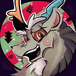 Size: 2048x2048 | Tagged: safe, artist:tasiashoe, discord, draconequus, g4, abstract background, antlers, bust, christmas, christmas tree, high res, holiday, horn, male, outline, snaggletooth, solo, swirls, swirly eyes, tree, white outline