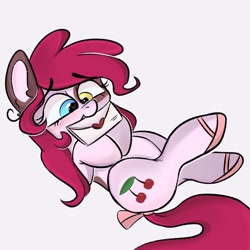 Size: 1920x1920 | Tagged: safe, artist:tasiashoe, oc, oc only, earth pony, pony, blushing, bow, eyebrows, eyebrows visible through hair, heart, letter, mouth hold, sandals, simple background, solo, tail, tail bow, white background